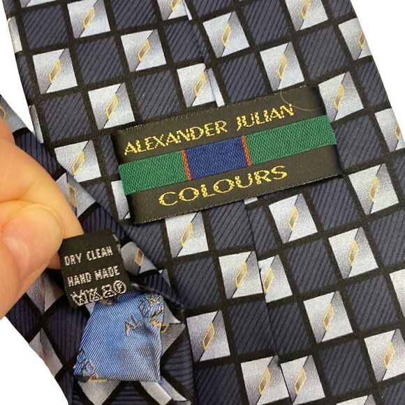 Alexander Julian Colours Silk Neck Tie Blue With Light Blue And Black - Picture 4 of 4